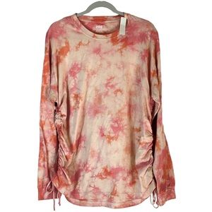 Victorias Secret PINK Campus Crew T Shirt Ruched Sides Long Sleeve Tie Dye